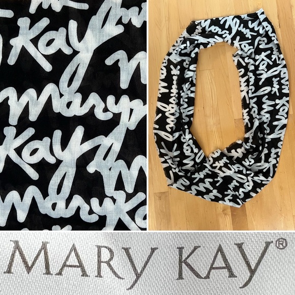 ➰NWOT Infinity Scarf | Mary Kay Script | Black & White - Picture 1 of 17